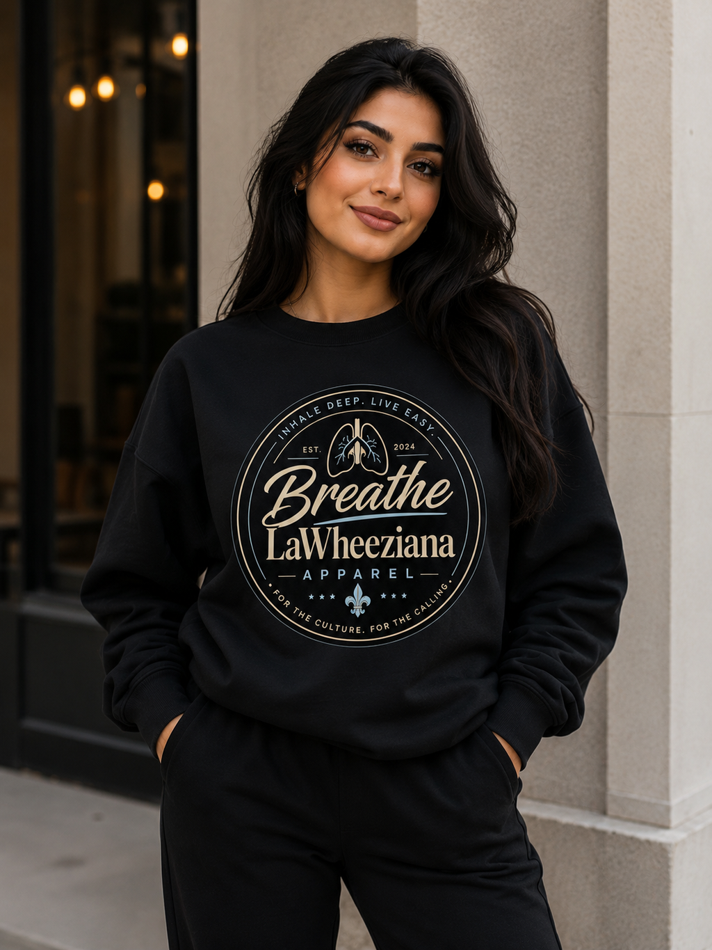 LaWheeziana Essential Fleece Mock-Neck Crew Sweatshirt