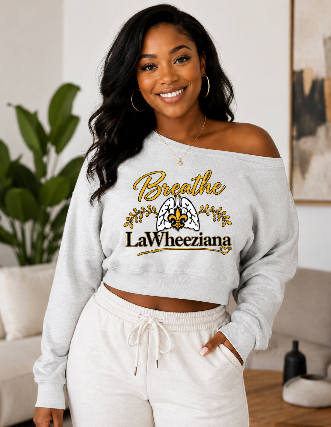 Breathe LaWheeziana Off-Shoulder Sweatshirt