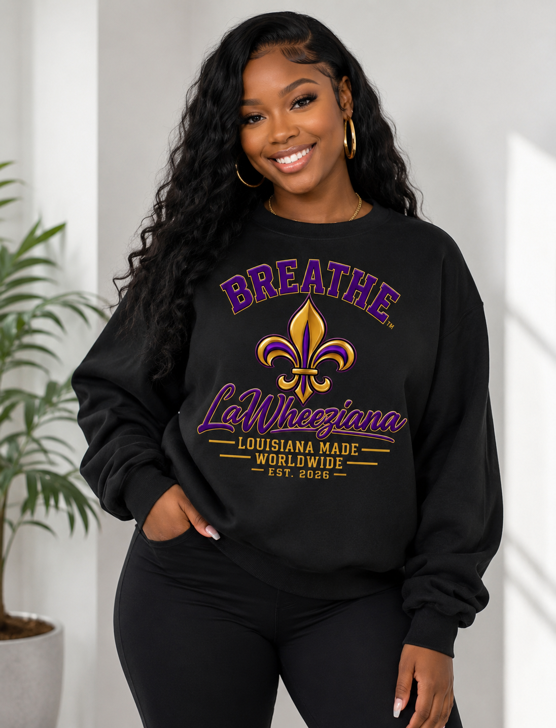 Breathe LaWheeziana Fleur- de- lis Side Slit Crewneck