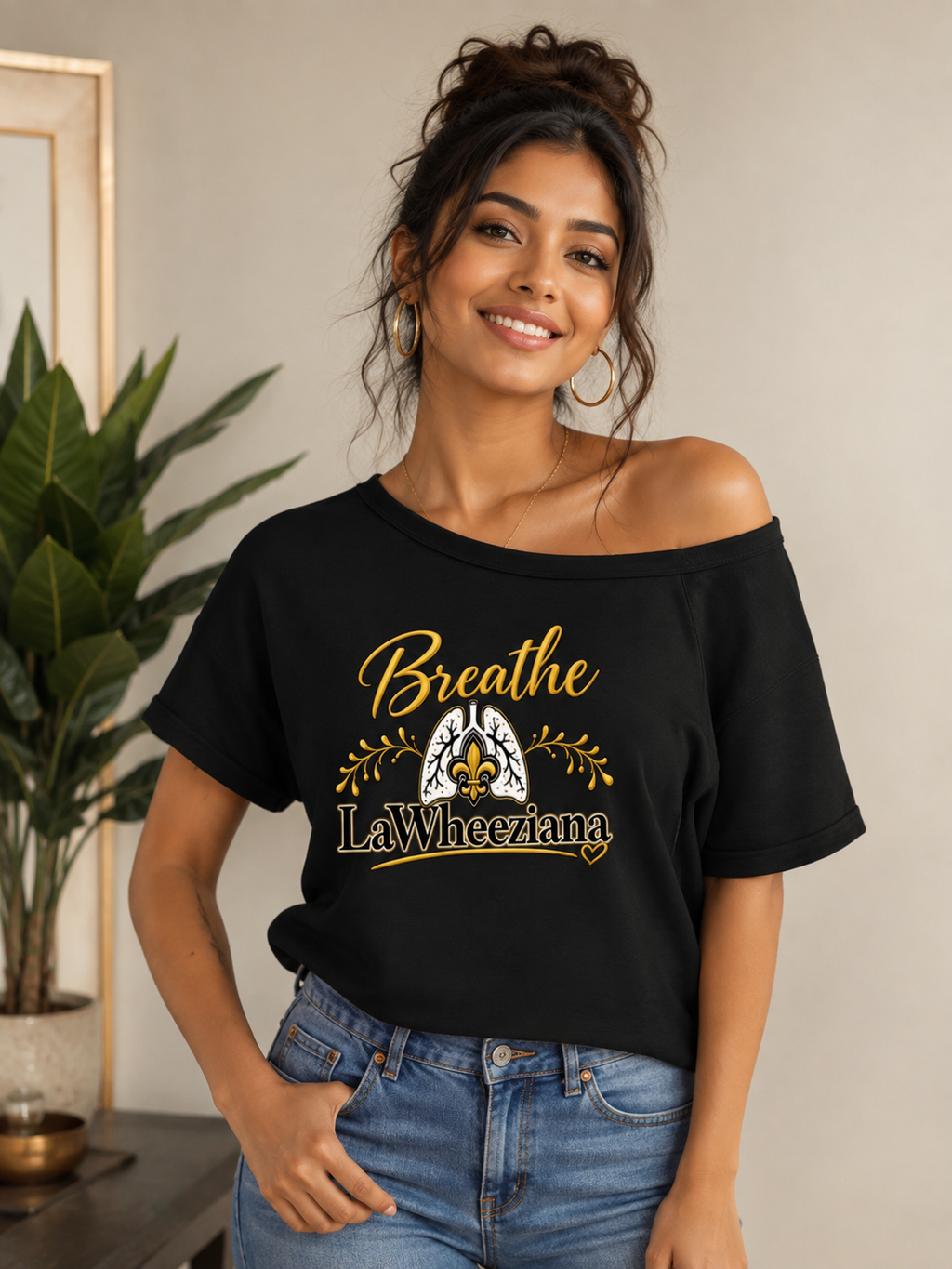 Sexy Breathe LaWheeziana Women's Off-the-Shoulder T-Shirt