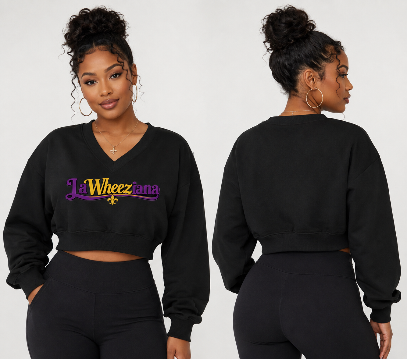 LaWheeziana Women’s Crop V-Neck Sweatshirt