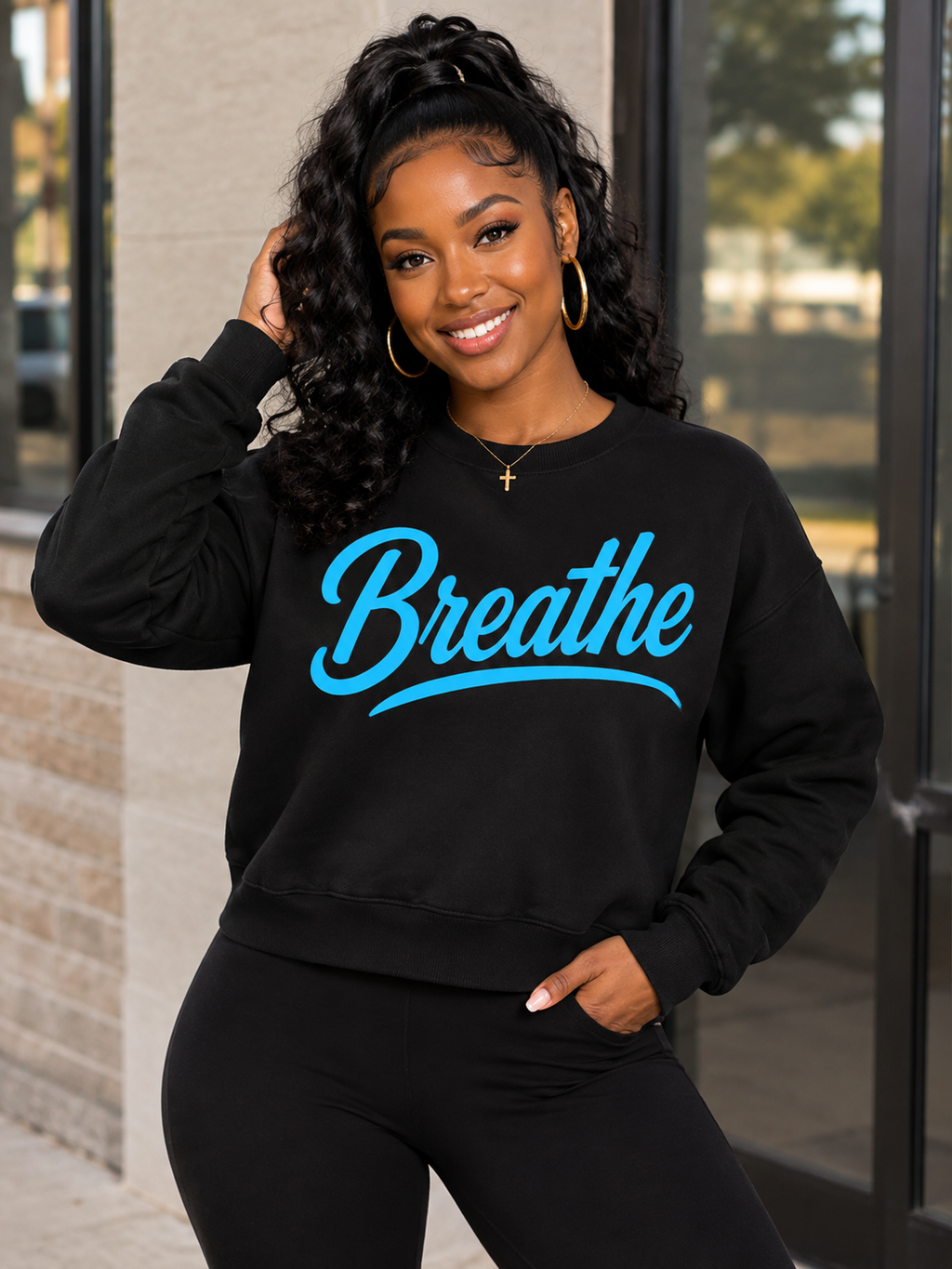Breathe Essential Fleece Mock-Neck Crew Sweatshirt